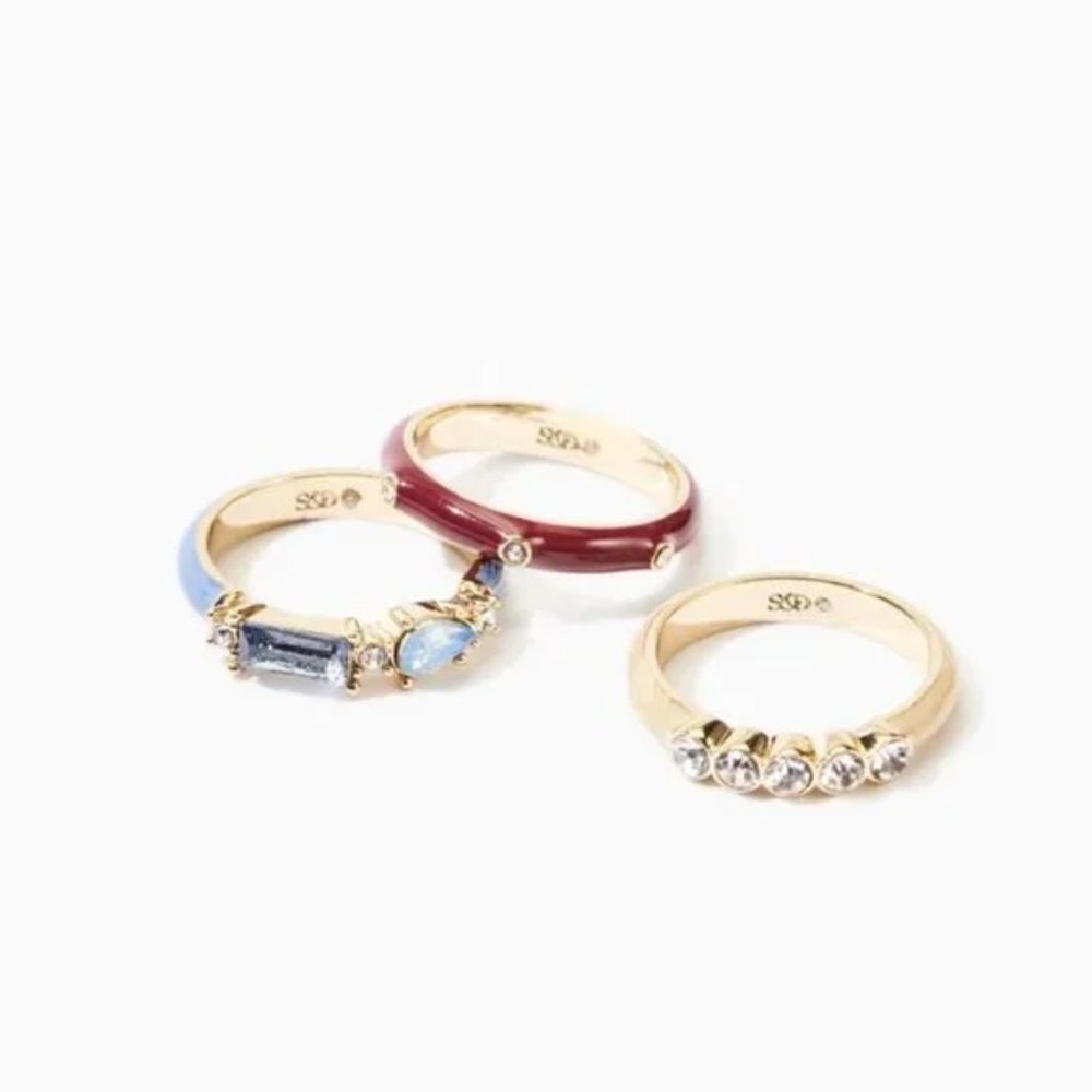 New Stella & Dot Enamel Ring Set of 3 - multi Size 9
